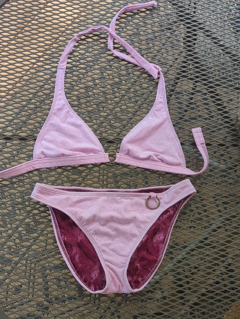 Bebe Women’s Light Pink Triangle Bikini Set with Ring Accent